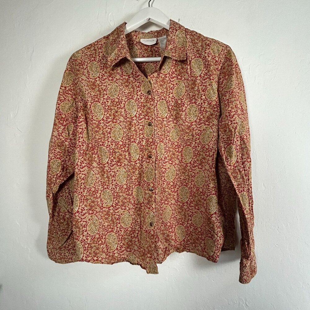 Liz Claiborne Lizwear Jeans Womens Red Paisley Long Sleeve Button-Up Shirt XL